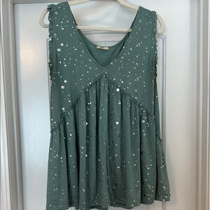 Kori Green Tiered Ruffled Tank Top